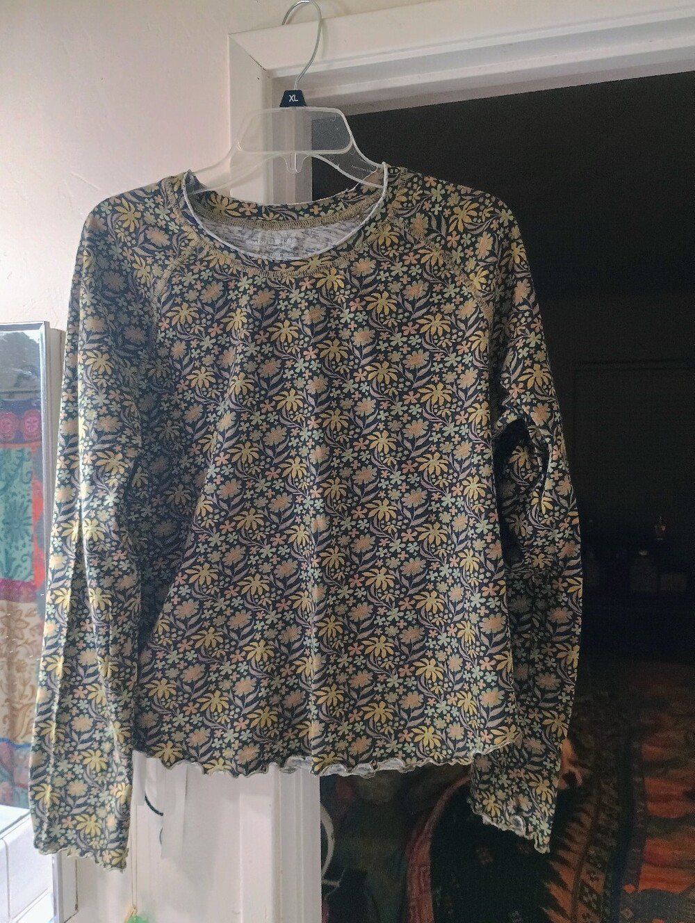 NATURAL LIFE Navy Floral Crewneck Top with Yellow Accents